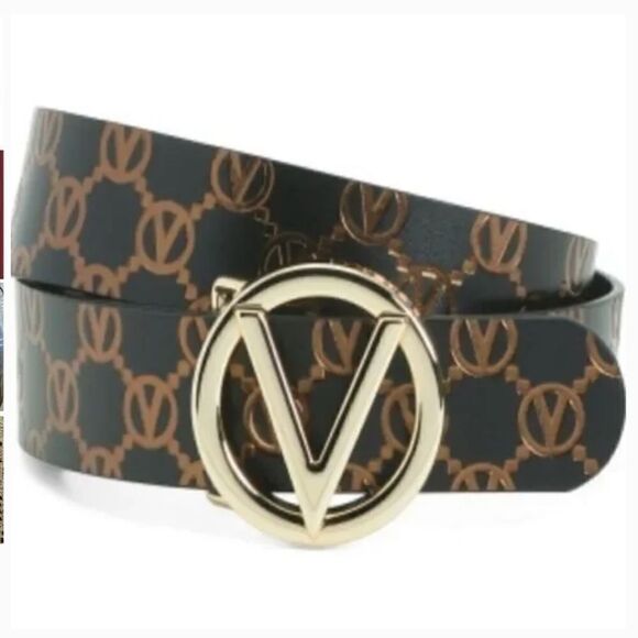 NWT VALENTINO AUTHENTIC MARIO VALENTINO GIUSY MONOGRAM LEATHER BLACK BELT - Picture 2 of 4